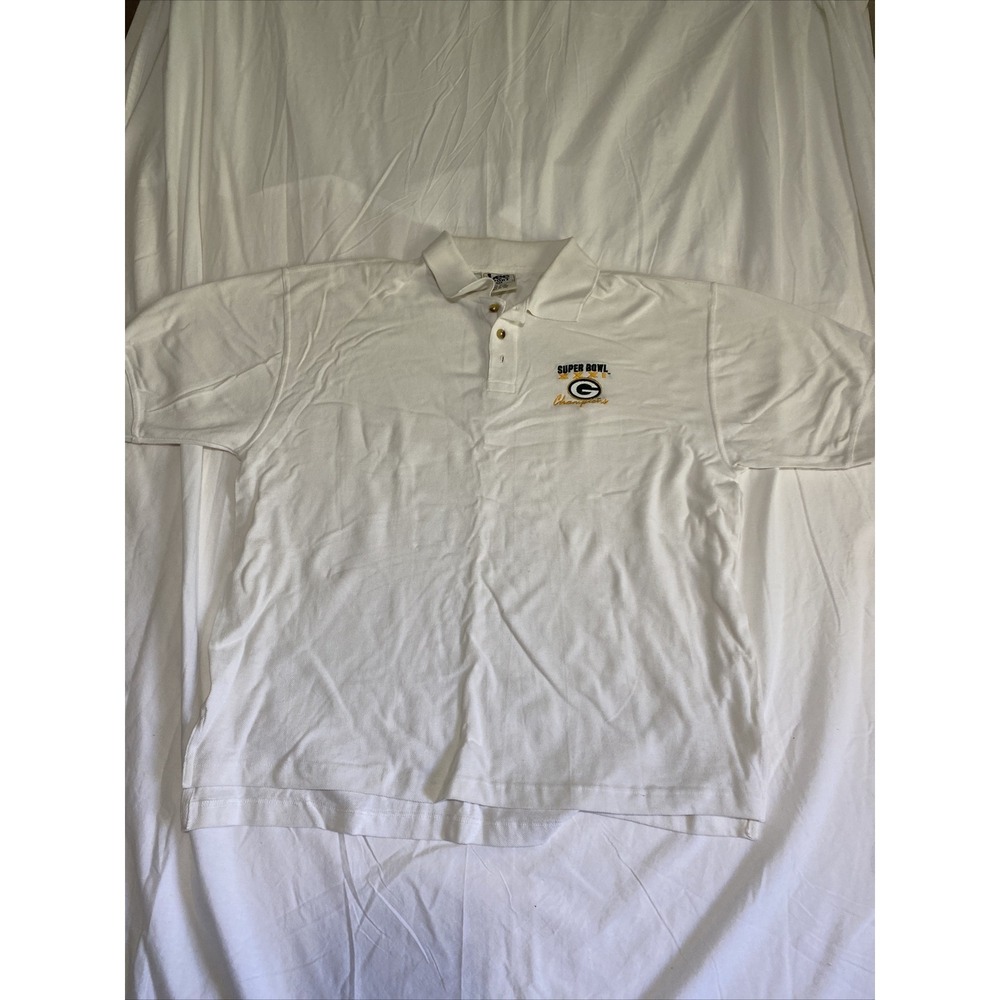 Lee Sport Polo Shirt Mens XL White Excellent Super Bowl XXXI Packers Champions